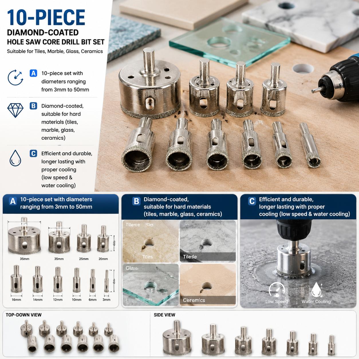 Reciprocating Saw Attachment Drill - Set di punte da trapano diamantate,